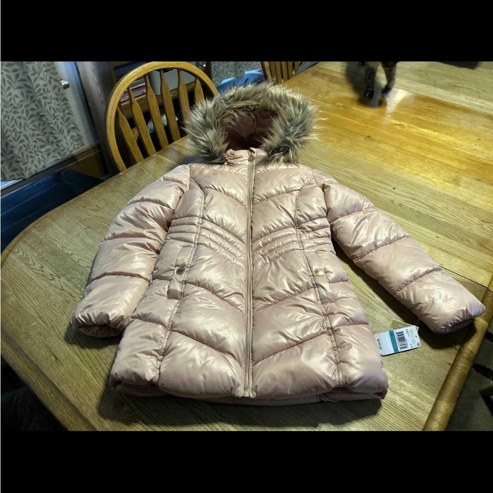 Michael Kors Blush Puffer Jacket with Faux Fur Trim